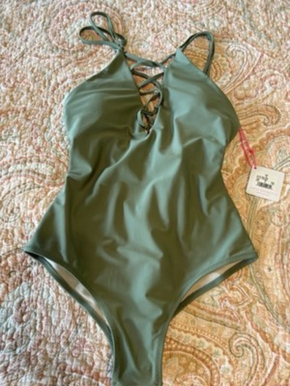 NWT Vanilla, Bean Olive Green, One Piece Swimsuit, Size Medium, Sexy V-Neck